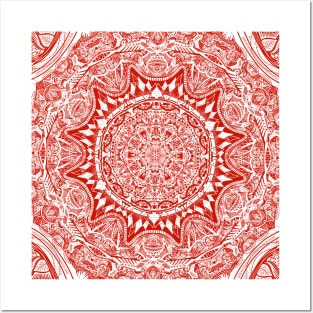 Red mandala pattern Posters and Art